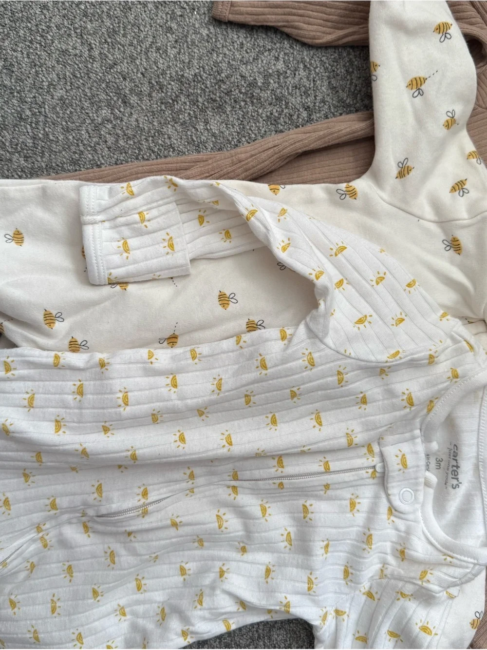 Carter's White Footie One-Piece with Yellow Bee Print